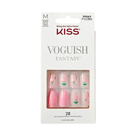 KISS Voguish Fantasy Press on Nails, Daystar, Pink, Medium Coffin, 28 Count