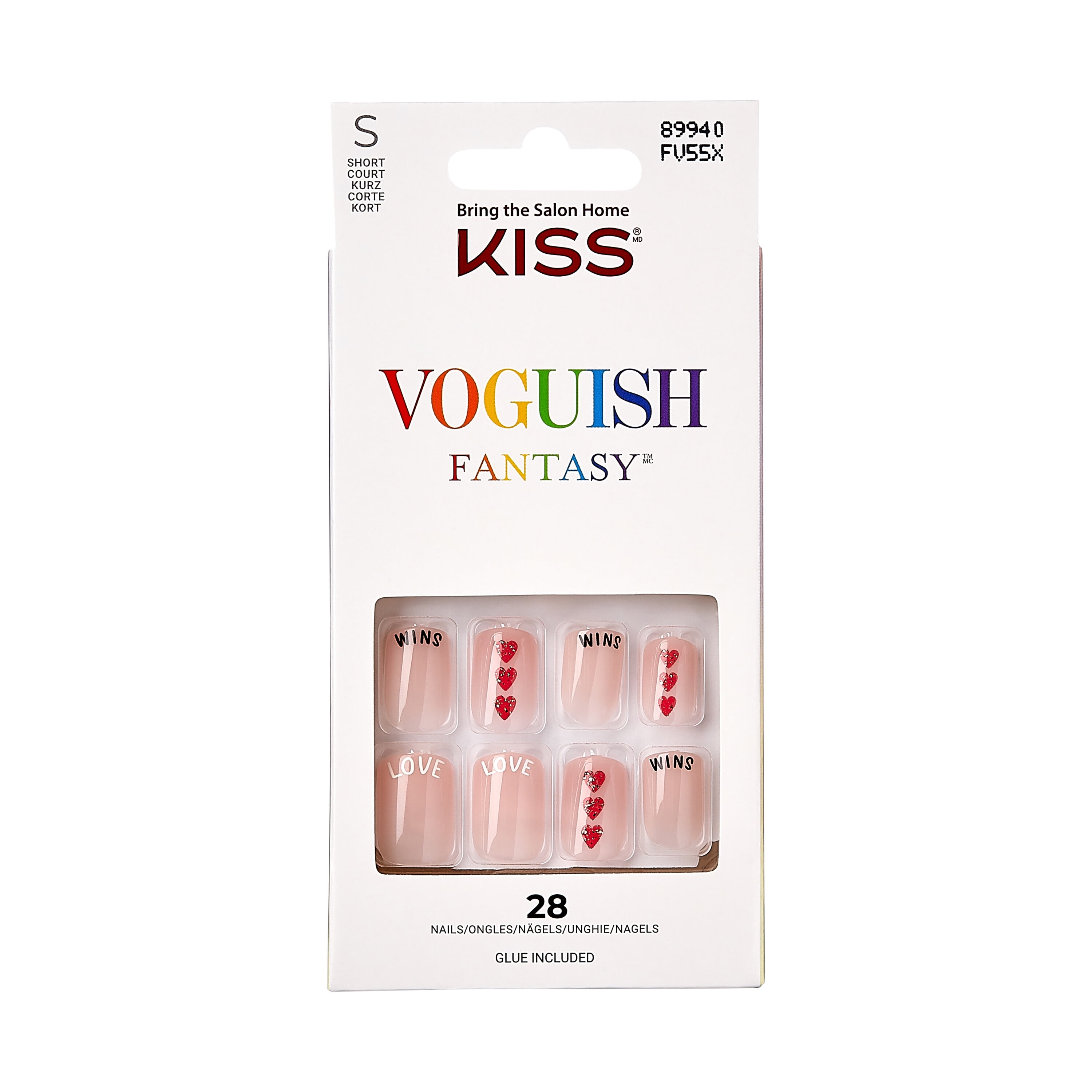 KISS Voguish Fantasy Small Square Glue-On Pride Nails, Nude, 28 pieces