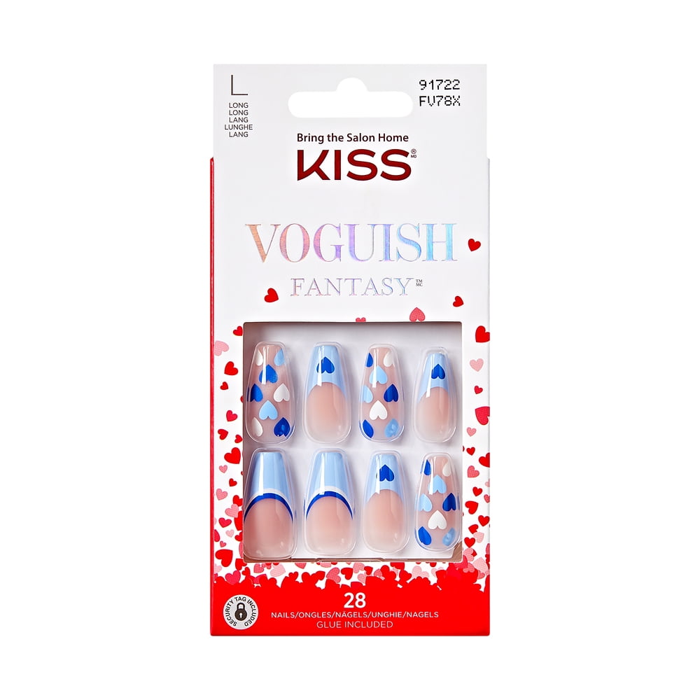 KISS Voguish Fantasy Valentine Press-On Nails, ‘Dinner for 2’, Blue ...