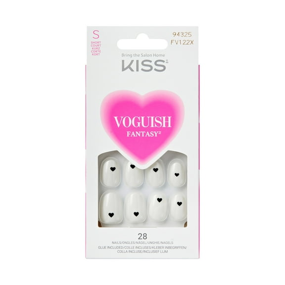 KISS Voguish Fantasy Valentine's Day Press on Nails, It's Love, White, Short Oval, 28 Count