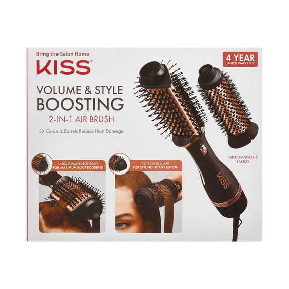 KISS Volume & Style Boosting 2-in-1 Air Brush, 3X Ceramic Waterdrop & Round Shaped Barrels