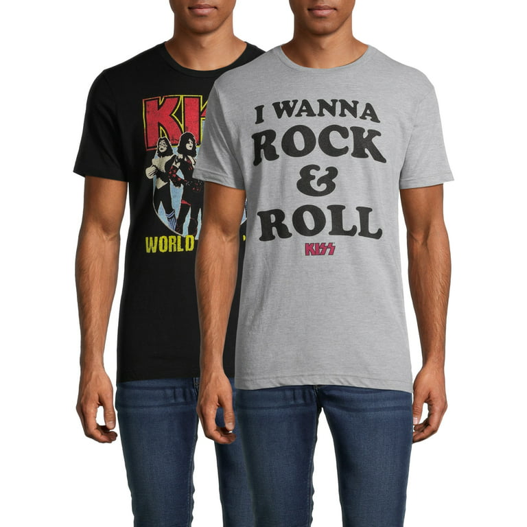 KISS World Tour 1977 & Rock and Roll Men\'s and Big Men\'s Graphic T-shirt  2-Pack Bundle