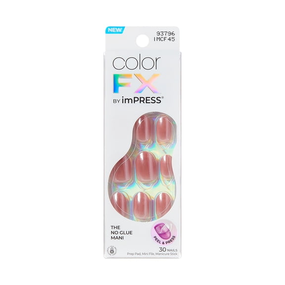 KISS colorFX by imPRESS Press On Nails, Boundless, Brown, Short Oval, 30 Count