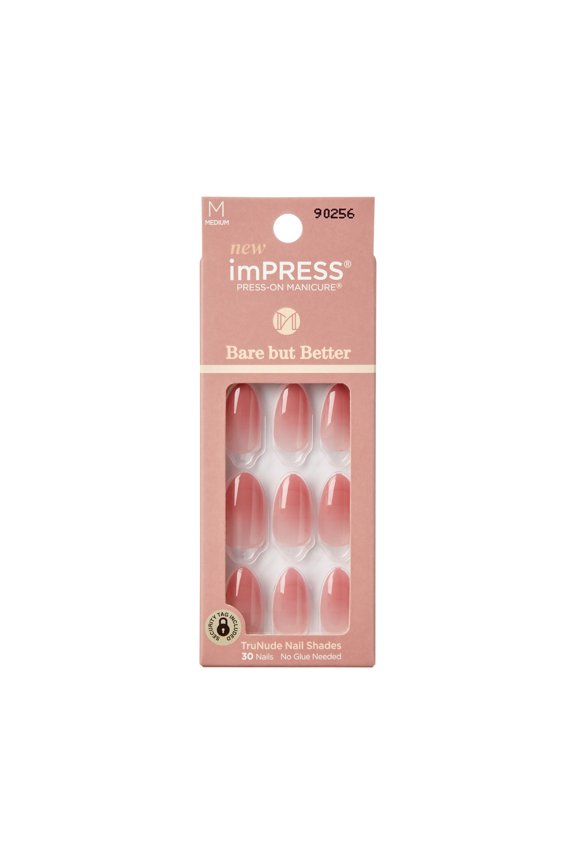 imPRESS Bare but Better Press on Nails, Back to Basics, Pink, Medium Almond, 30 Count