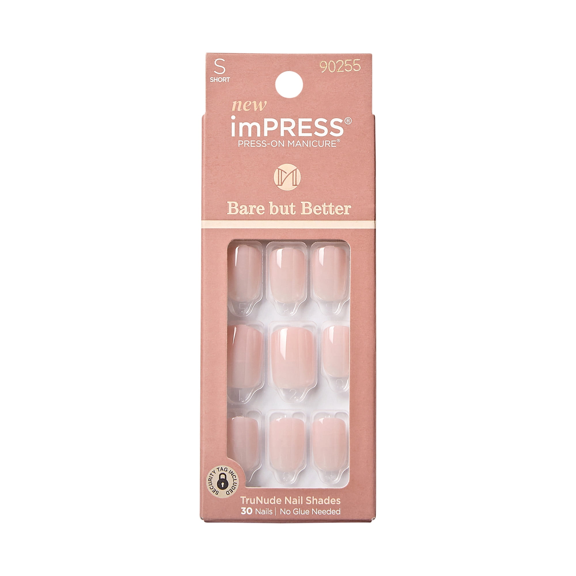 Impress Bare But Better Press On Nails, Soft Serve, Pink, Short Squoval, 30 Ct.