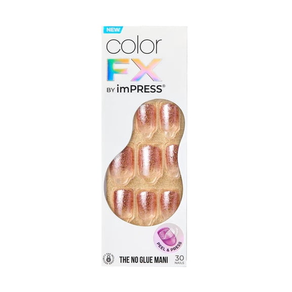 KISS imPRESS Color FX Press on Nails, Dimension, Neutral, Short Squoval, 30 Count