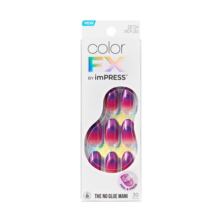 KISS imPRESS Color FX Press on Nails, Glitzy, Purple, Medium Oval, 30 Count