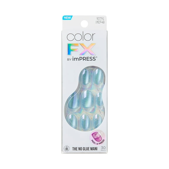 KISS imPRESS Color FX Press on Nails, Over Clouds, Blue, Short Oval, 30 Count