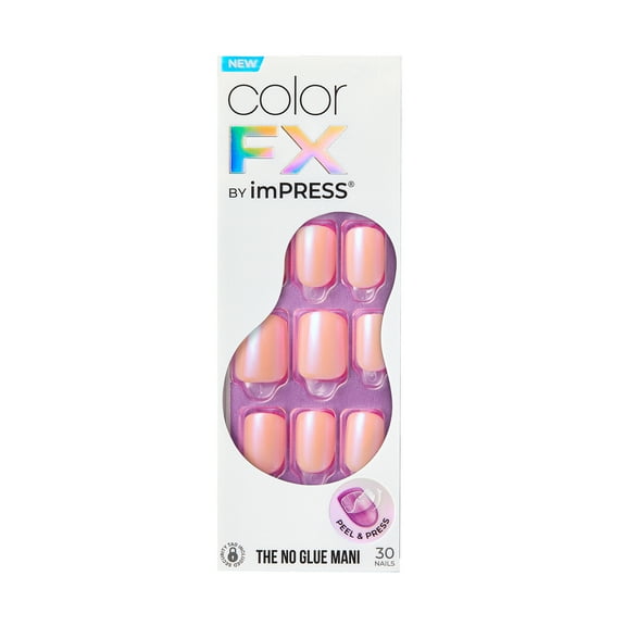 KISS imPRESS Color FX Press on Nails, Satellite, Pink, Short Squoval, 30 Count