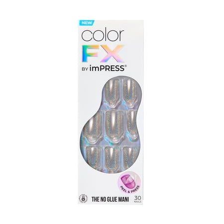 Kiss colorFX by Impress Press On Nails , ‘The Good Days’, Silver, Short Squoval, 30 Count