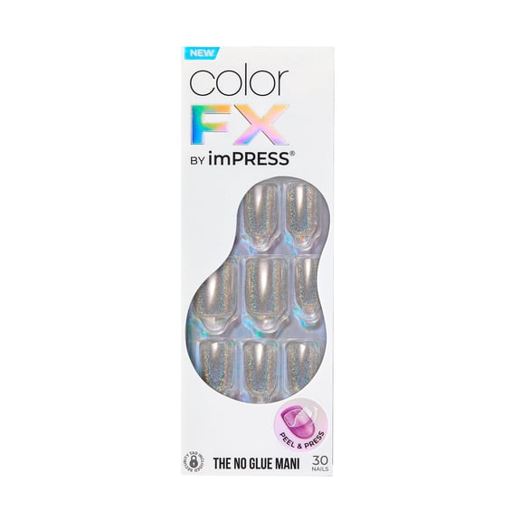 Kiss colorFX by Impress Press On Nails , The Good Days, Silver, Short Squoval, 30 Count