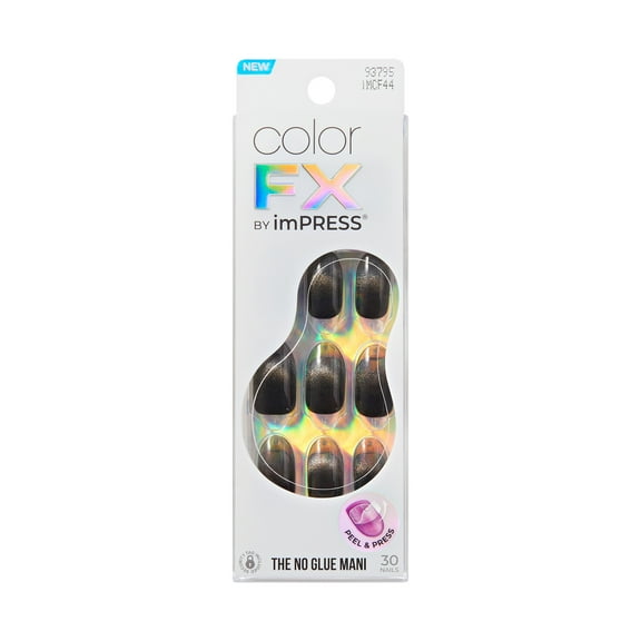 KISS imPRESS Color FX Medium Oval Press-on Nails, Black, 30 Pieces