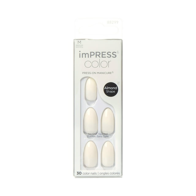 KISS imPRESS Color LongLasting Medium Almond PressOn Nails, White