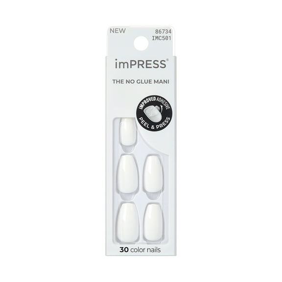 imPRESS Color Press On Nails, 'Frosting', White, Medium Coffin, 30 Count