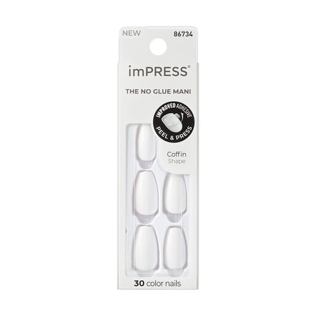 Impress Color Press On Nails, 'Frosting', White, Medium Coffin, 30 Count