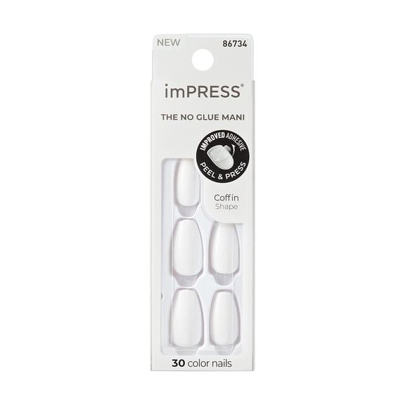 Impress Color Press On Nails, 'Frosting', White, Medium Coffin, 30 Count