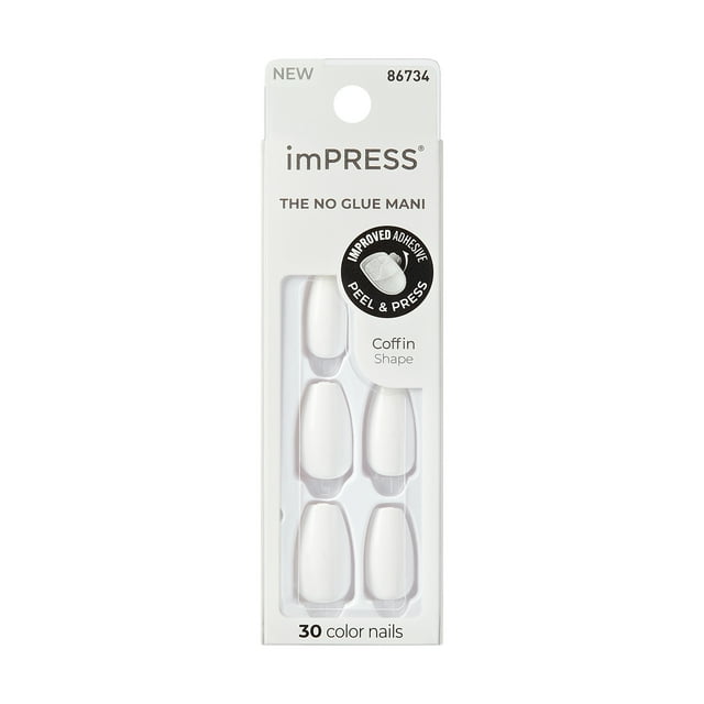 KISS imPRESS Color Medium Coffin Press-On Nails, ‘Frosting’, 30 Count