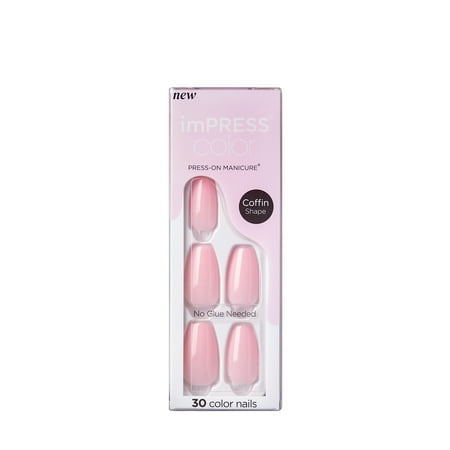 KISS imPRESS Color Medium Coffin Press-On Nails, ‘Pink Dream’, 30 Count