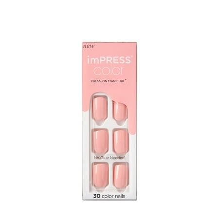 Kiss Impress Color Press On Nails Short, Dolce Pink, Pink, Squoval, 30 Count