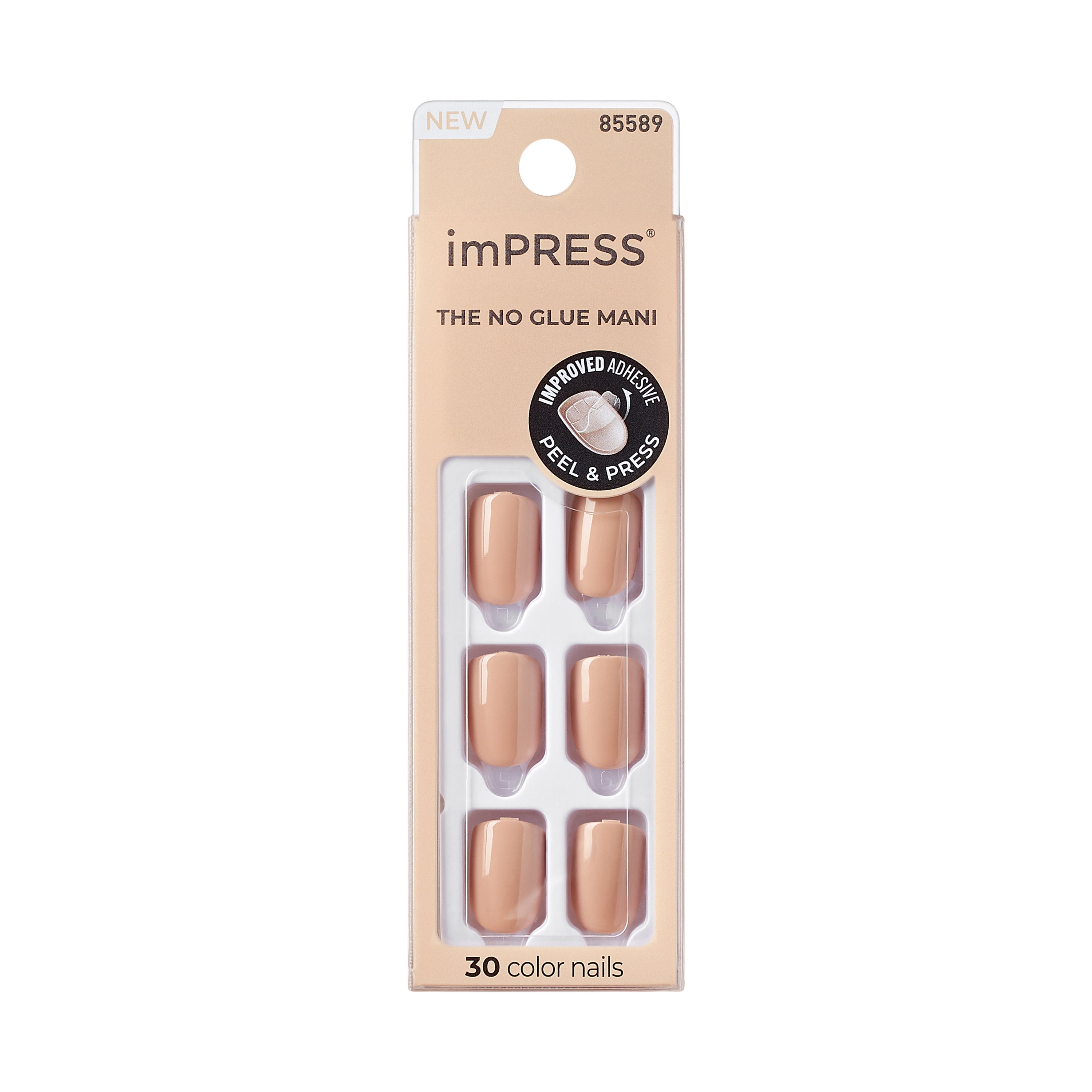 KISS imPRESS Color Press-On Manicure Fake Nails, Latte, 30 Count