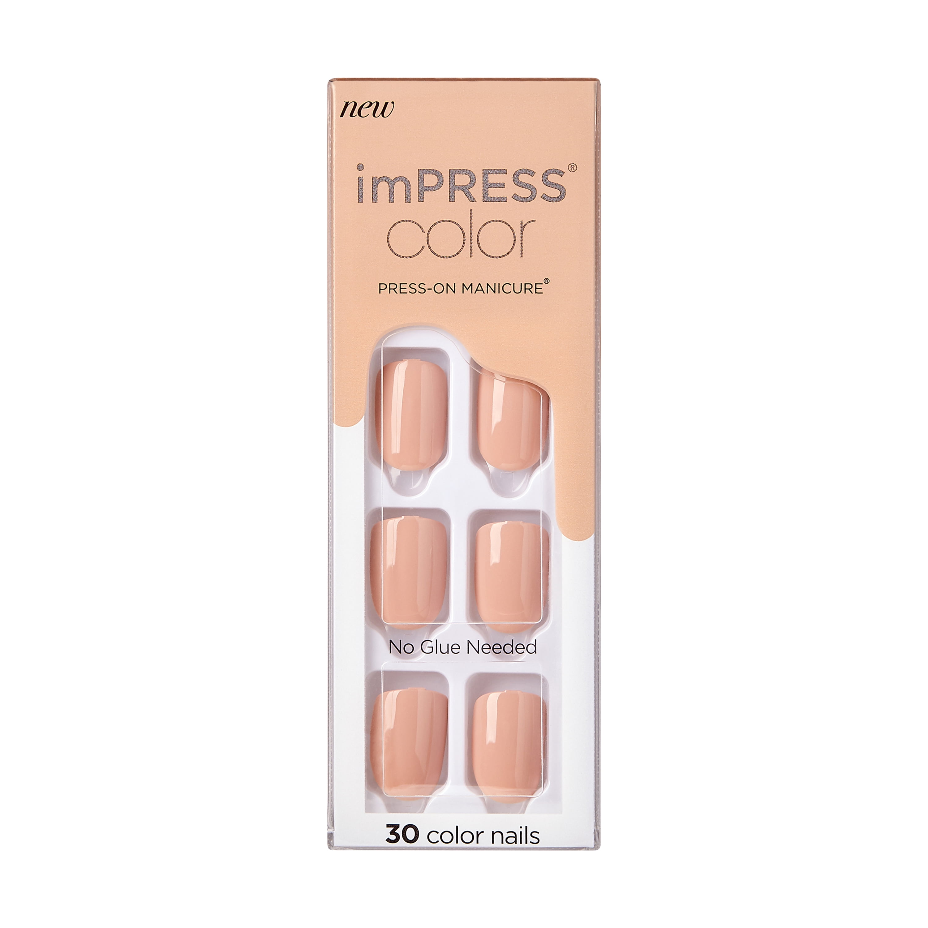 KISS imPRESS Color PressOn Manicure Fake Nails, ‘Latte’, 30 Count