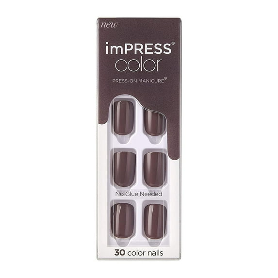 KISS imPRESS Color Press-On Manicure, Gel Nail Kit, PureFit Technology, Short Length, Try Gray, Polish-Free Solid Color Mani, Includes Prep Pad, Mini File, Cuticle Stick, and 30 Fake Nails