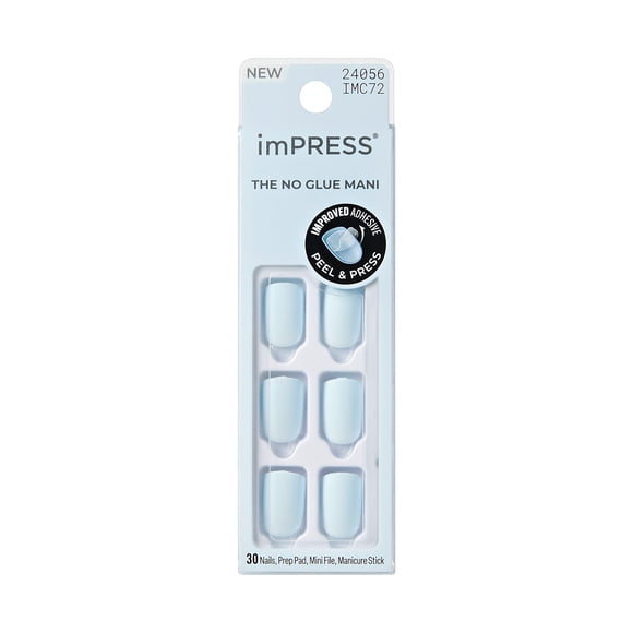 KISS imPRESS Color Press On Nails, Loom, Blue, Short Squoval, 30 Count