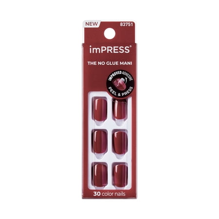 Kiss Impress Color Press On Nails Short, Espress(y)ourself, Brown, Squoval, 30 Count