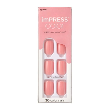 IMPRESS Color Press-On Nails, No Glue Needed, Pink, Short Squoval, 33 Count