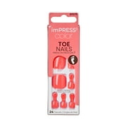 KISS imPRESS Color Square Press-On Toenails, Neon Orange, 24 Pieces
