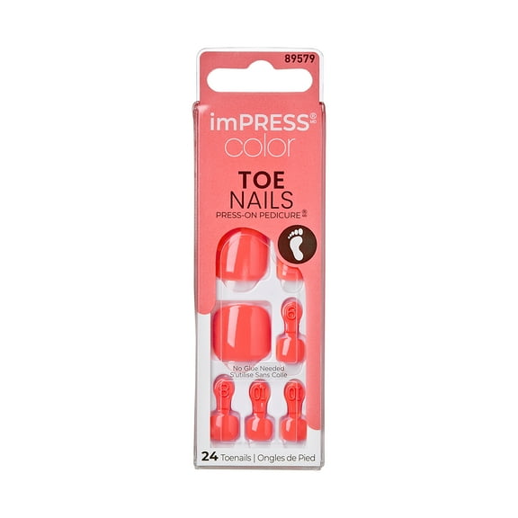KISS imPRESS Color Square Press-On Toenails, Neon Orange, 24 Pieces