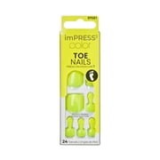 Kiss IMPRESS Color Press On Toenails, 'Bubbly', Neon Yellow/Green, Short Squoval, 24 Count