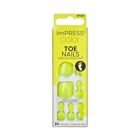 Kiss IMPRESS Color Press On Toenails, 'Bubbly', Neon Yellow/Green, Short Squoval, 24 Count