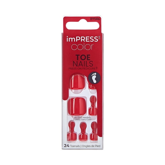 KISS imPRESS Color Square Press-On Toenails, Red, 24 Pieces