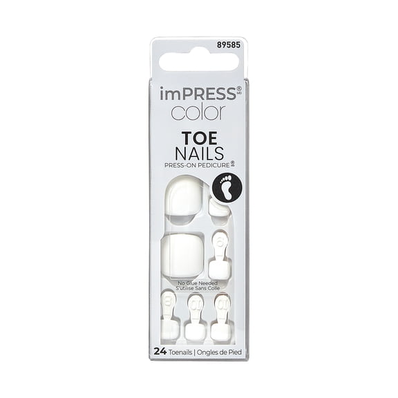 KISS imPRESS Color Square Press-On Toenails, White, 24 Pieces