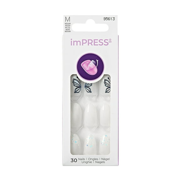 KISS imPRESS Spring Press On Nails Almond, Beautified, White, Medium, 30 Count