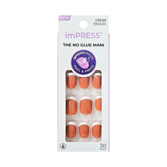 KISS imPRESS Design  Press on Nails, Chatoyer, Brown, Short Squoval, 30 Count