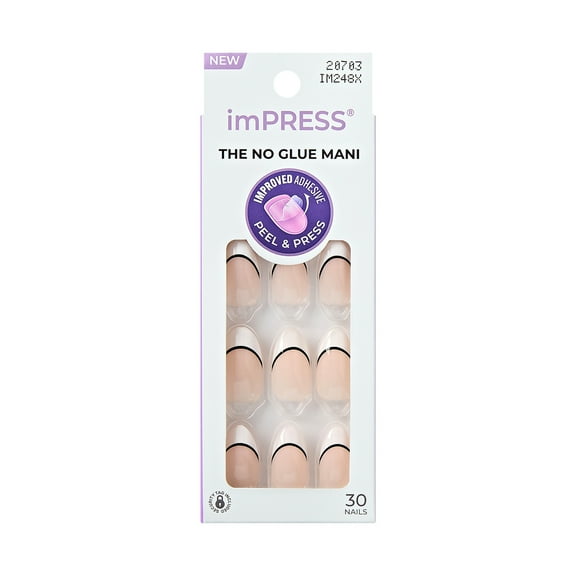 KISS imPRESS Design Press on Nails, Drip, White, Medium Almond, 30 Count
