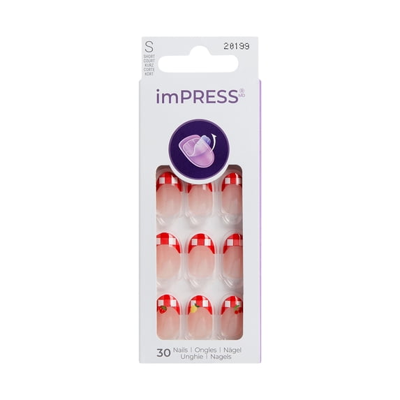 Kiss Impress Summer Press On Nails, ‘Hearts Aflutter’, Red, Short Oval, 30 Count