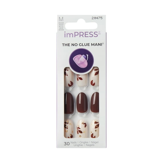 KISS imPRESS Design Press on Nails, Look Now, Brown, Medium Oval, 30 Count