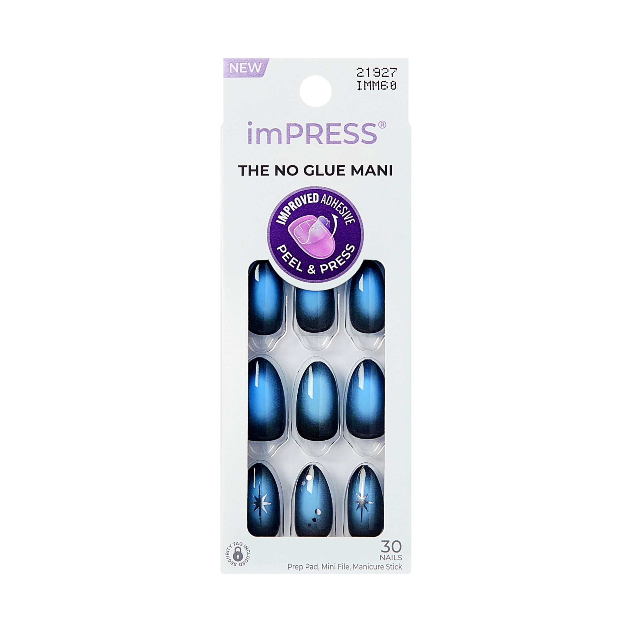 KISS imPRESS Press On Nails Almond, Lovesome, Blue, Medium, 30 Count