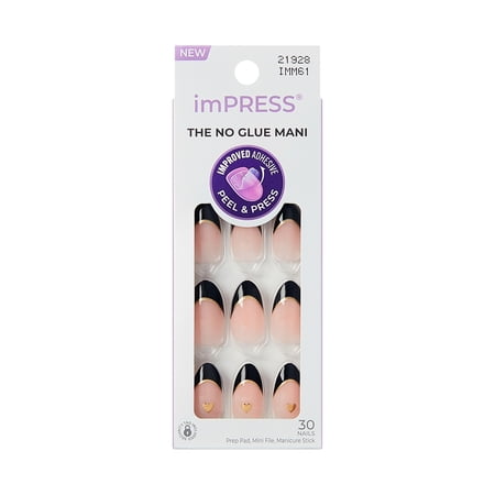 KISS imPRESS Press On Nails Almond, ‘Positive’, Black, Medium, 30 Count