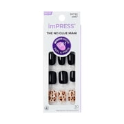 Kiss Impress Design Press on Nails, Romantique, Black, Short, Square Oval, 30 Pieces