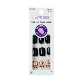 Kiss Impress Design Short Square Press on Nails, Black, 30 Pieces