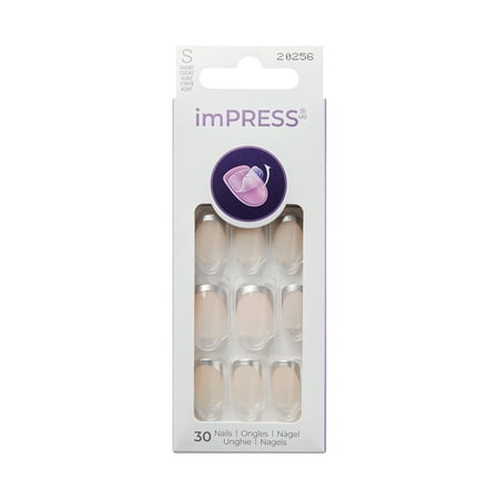 KISS imPRESS Design Press On Nails , ‘Sun Chaser’, Silver, Short Squoval, 30 Count