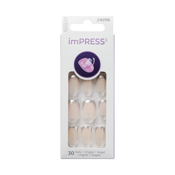 KISS imPRESS Design Press On Nails , ‘Sun Chaser’, Silver, Short Squoval, 30 Count