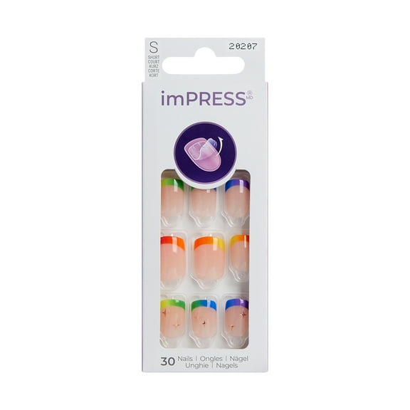 KISS imPRESS Design Press on Nails, Sunset Low, Multicolor, Short Squoval, 30 Count
