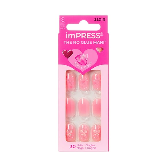 KISS imPRESS Valentines Day Press On Nails, Cupid Love, Short Oval, 30 Count