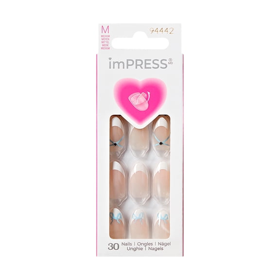 Kiss IMPRESS Valentines Day Press On Nails, No Glue Needed, White, Medium Almond, 30 Ct.