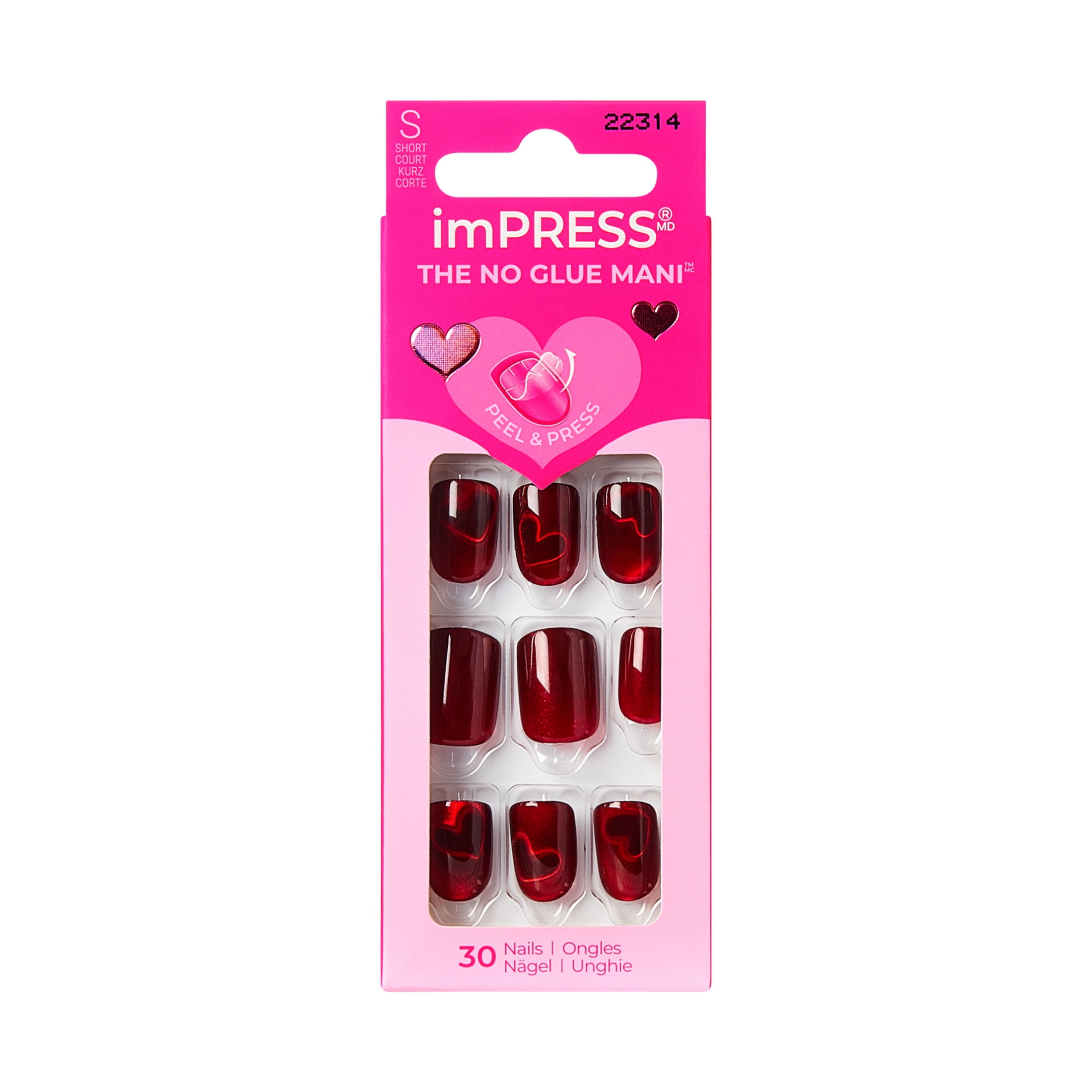 KISS imPRESS Valentines Day Press On Nails, Lovin You, Short Squoval, 30 Count